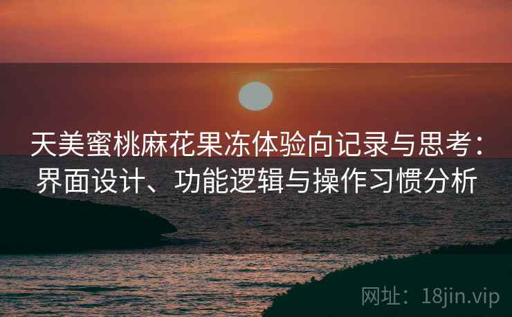 天美蜜桃麻花果冻体验向记录与思考：界面设计、功能逻辑与操作习惯分析